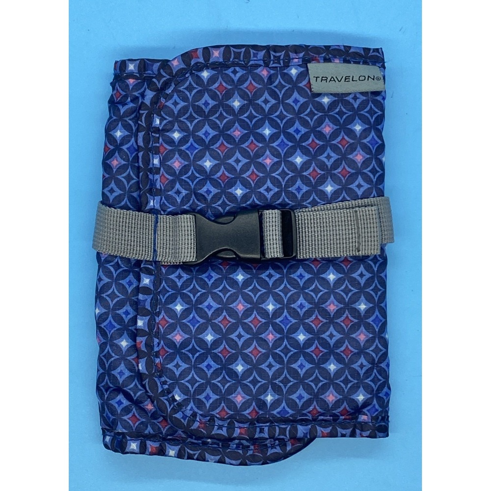 Travelon Travel Organizer Folded‎ Pouch Blue Geometric Pockets Small Clip Strap